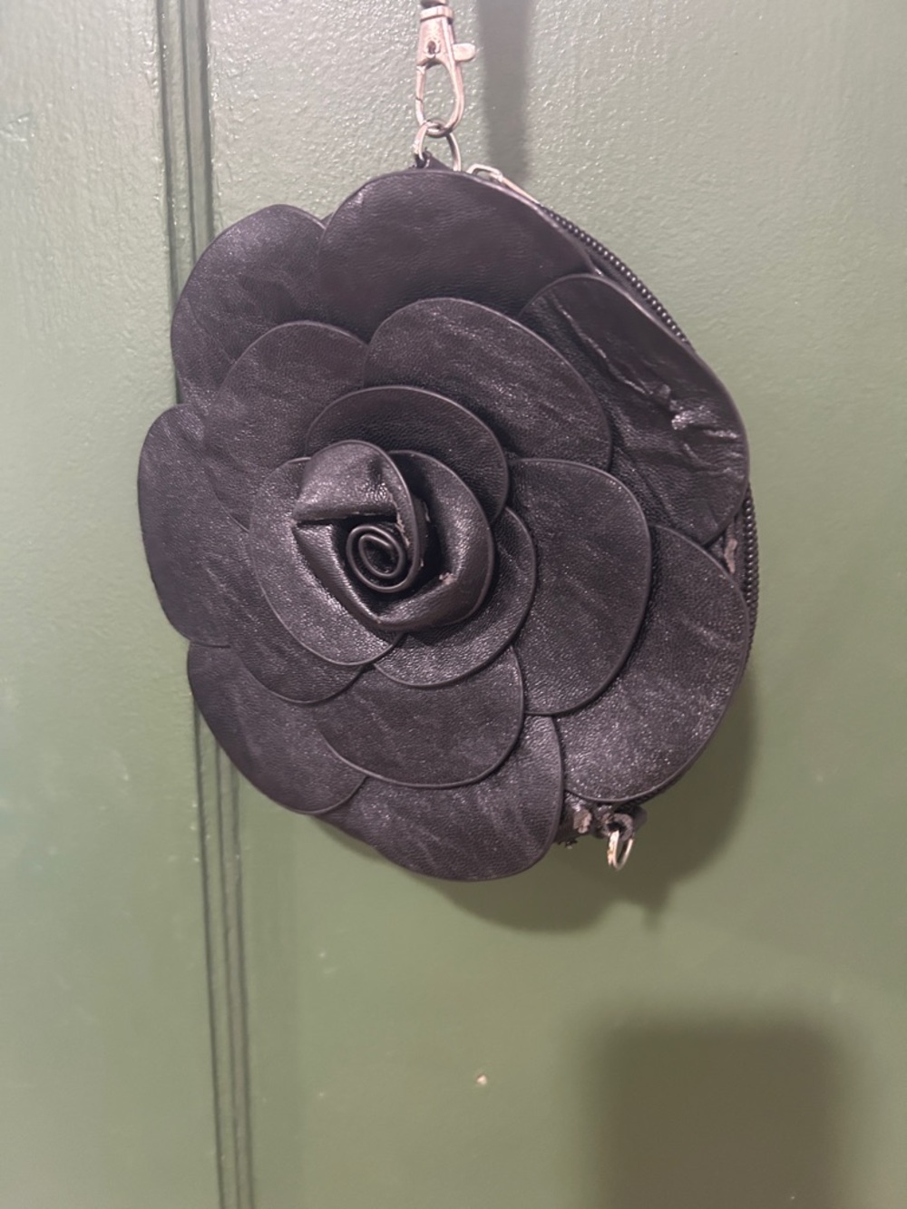 Black Floral Leather Wristlet Bag